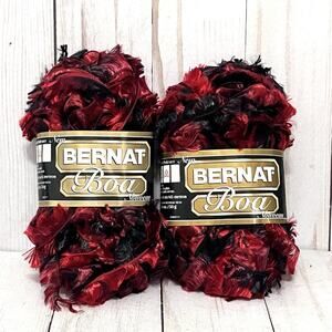 Bernat Boa Yarn Lot of 2 Skeins 1.75 Oz Ea Cardinal Red & Black
